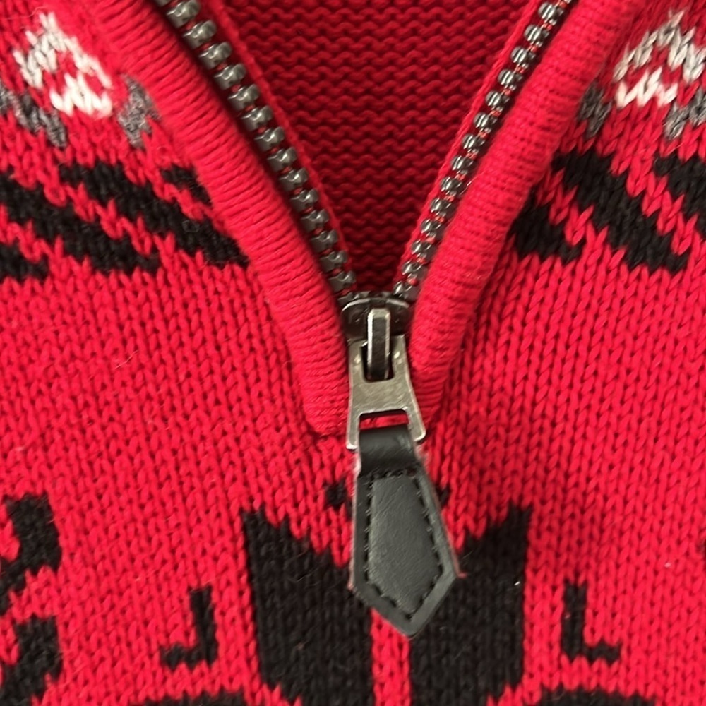 Vintage 90s Chaps Moose Nordic Sweater Men’s L Red 1/4 Zip 100% Cotton - Picture 12 of 15